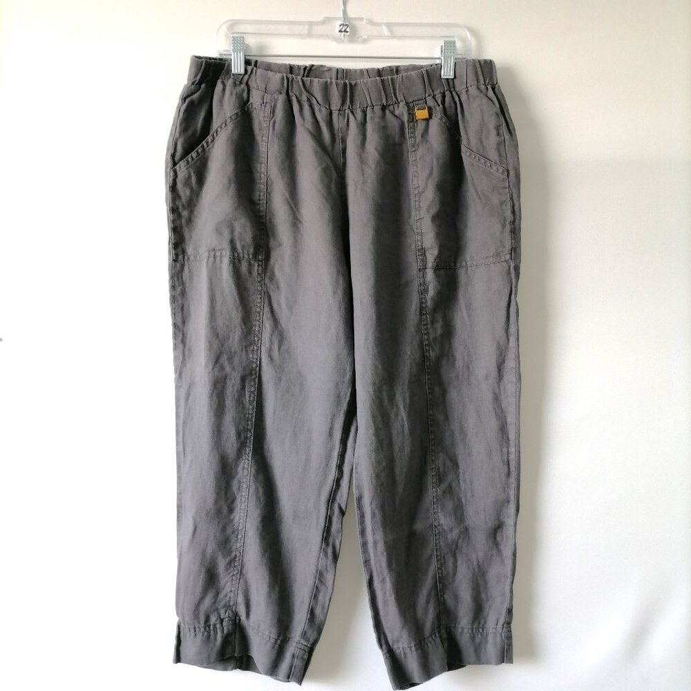 Ellen Tracy Womens Gray High Rise Slash Pocket Linen Cropped Pants Size Large